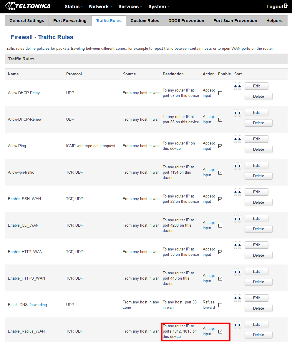 Firewall - Traffic Rules Teltonika RutOS RUT950